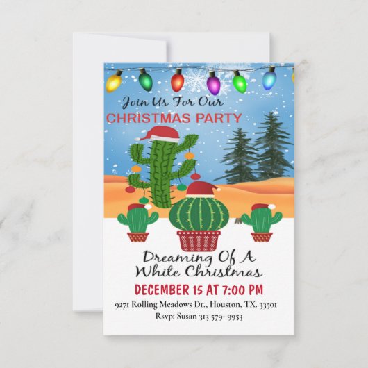 Cactus dromen van witte kerst feest kaart (Voorkant)
