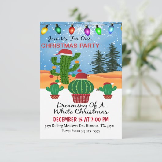 Cactus dromen van witte kerst feest kaart (Staand voorkant)