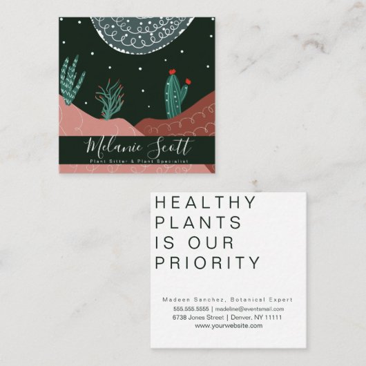 Cactus Dune Illustrated Garden Plant Sitter Botany Vierkante Visitekaartje (Voorkant / Achterkant)