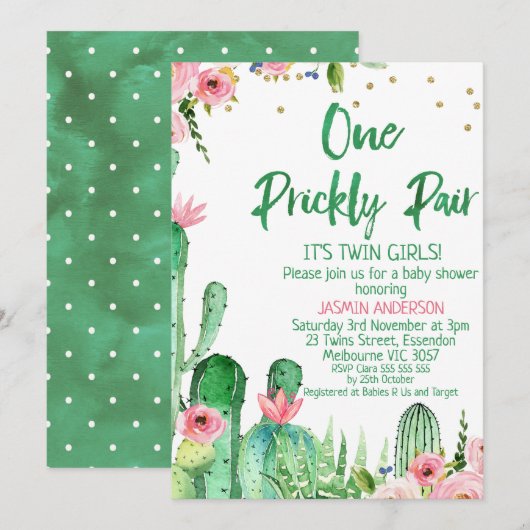 Cactus Een Prickly Pair Twins Baby shower Kaart (Voorkant / Achterkant)