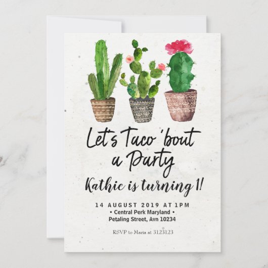 Cactus eerste verjaardag uitnodiging (Voorkant)