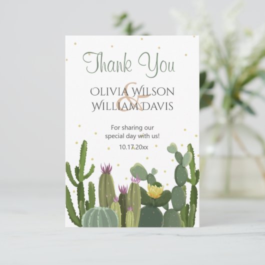 Cactus Elegant Wedding Bedankkaart (Staand voorkant)