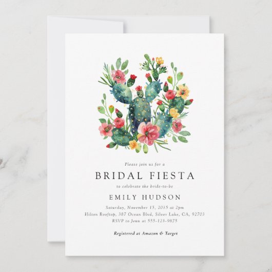 Cactus Elegante Bruiloftsshower Uitnodiging met Bl (Voorkant)