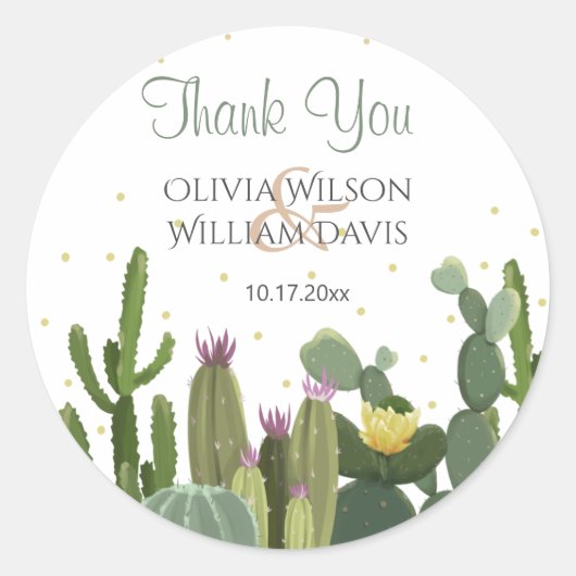 Cactus Elegante Trouw Ronde Sticker (Voorkant)