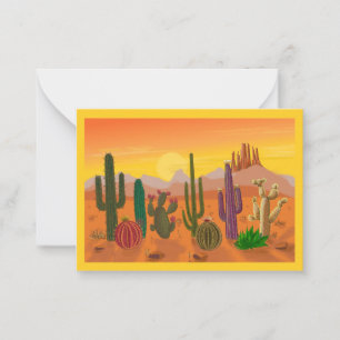 Cactus- en berglandschap in warme kleuren. notitiekaartje