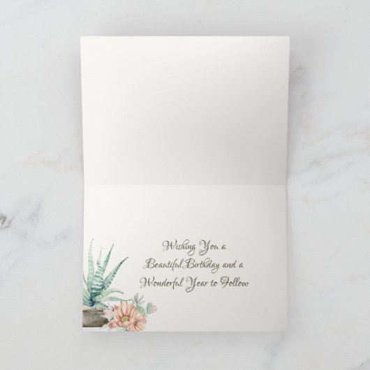 Cactus en Bloem Zuidwestelijke Woestijn Verjaardag Kaart (Binnen)