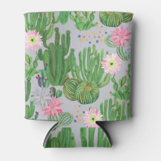 Cactus en bloemetjes, waterverf naadloos schildere blikjeskoeler