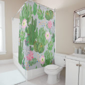 Cactus en bloemetjes, waterverf naadloos schildere douchegordijn (In situ)