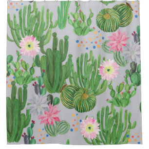 Cactus en bloemetjes, waterverf naadloos schildere douchegordijn