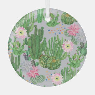 Cactus en bloemetjes, waterverf naadloos schildere glas ornament