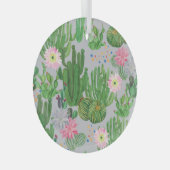 Cactus en bloemetjes, waterverf naadloos schildere glas ornament (Voorkant Rechts)