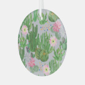Cactus en bloemetjes, waterverf naadloos schildere glas ornament (Voorkant links)