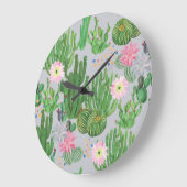 Cactus en bloemetjes, waterverf naadloos schildere grote klok (Hoek)