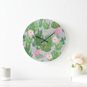 Cactus en bloemetjes, waterverf naadloos schildere grote klok (Huis)