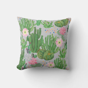 Cactus en bloemetjes, waterverf naadloos schildere kussen