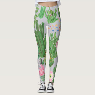 Cactus en bloemetjes, waterverf naadloos schildere leggings