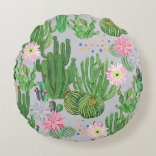 Cactus en bloemetjes, waterverf naadloos schildere rond kussen