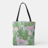 Cactus en bloemetjes, waterverf naadloos schildere tote bag (Achterkant)