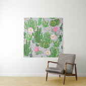 Cactus en bloemetjes, waterverf naadloos schildere wandkleed (In situ)