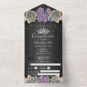 Cactus en Butterfly Elegant Quinceanera Grey All In One Uitnodiging (Binnen)