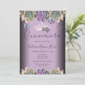 Cactus en Butterfly Elegant Quinceanera Invitatio Kaart (Staand voorkant)