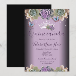 Cactus en Butterfly Elegant Quinceanera Invitatio Kaart