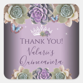 Cactus en Butterfly Elegant Quinceanera Square St. Vierkante Sticker