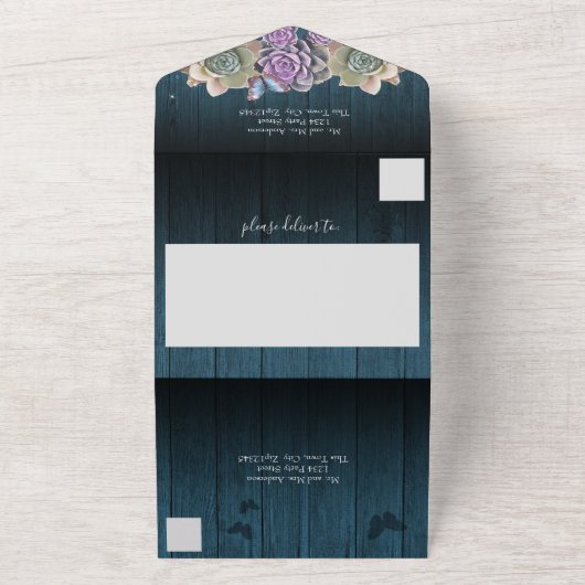 Cactus en Butterfly Elegant Quinceanera wood All In One Uitnodiging (Buitenkant)