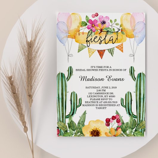 Cactus en Floral Vrijgezellenfeest Fiesta Invitati Kaart