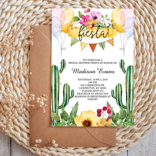 Cactus en Floral Vrijgezellenfeest Fiesta Invitati Kaart