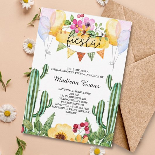 Cactus en Floral Vrijgezellenfeest Fiesta Invitati Kaart