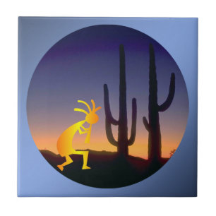 Cactus en Kokopelli Round Tegeltje