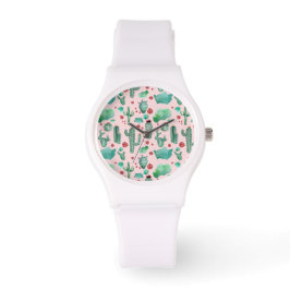 cactus en ladybug - lichtroze achtergrond horloge