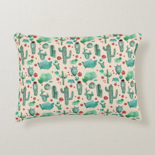 cactus en ladybug patroon - beige achtergrond accent kussen