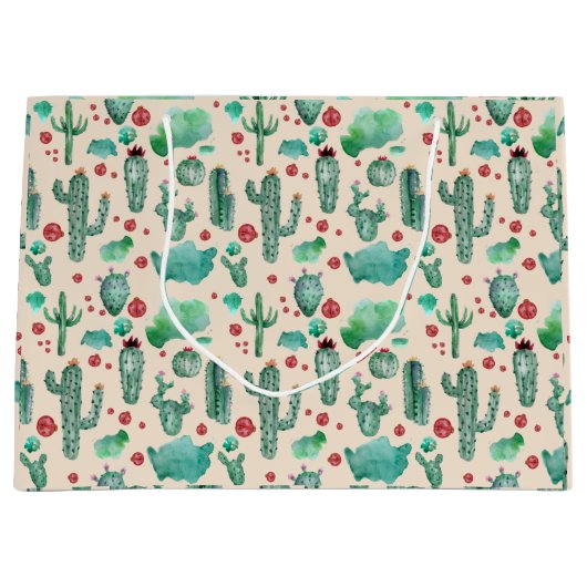 cactus en ladybug patroon - beige achtergrond groot cadeauzakje (Voorkant)