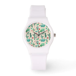 cactus en ladybug patroon - beige achtergrond horloge