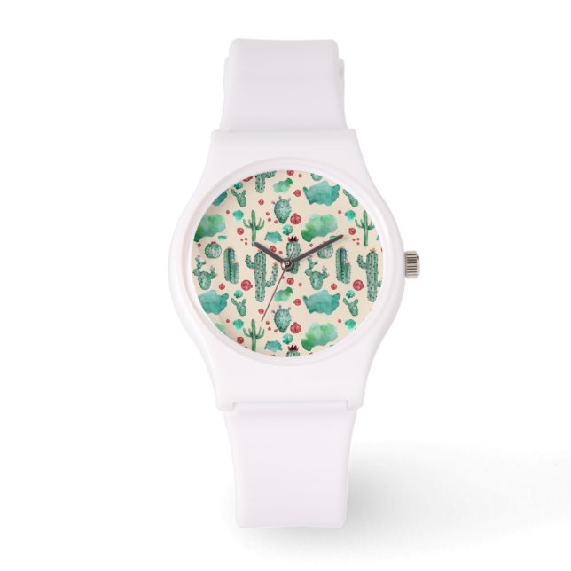 cactus en ladybug patroon - beige achtergrond horloge (Voorkant)