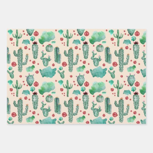 cactus en ladybug patroon - beige achtergrond inpakpapier vel (Voorkant 3)