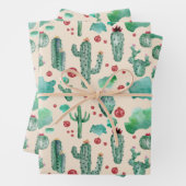 cactus en ladybug patroon - beige achtergrond inpakpapier vel (In situ)