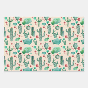 cactus en ladybug patroon - beige achtergrond inpakpapier vel