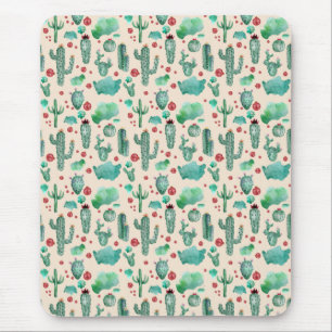 cactus en ladybug patroon - beige achtergrond muismat