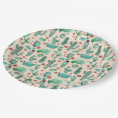 cactus en ladybug patroon - beige achtergrond papieren bordje (Gekanteld)