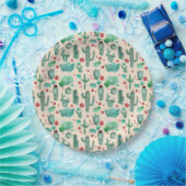 cactus en ladybug patroon - beige achtergrond papieren bordje (Feest)