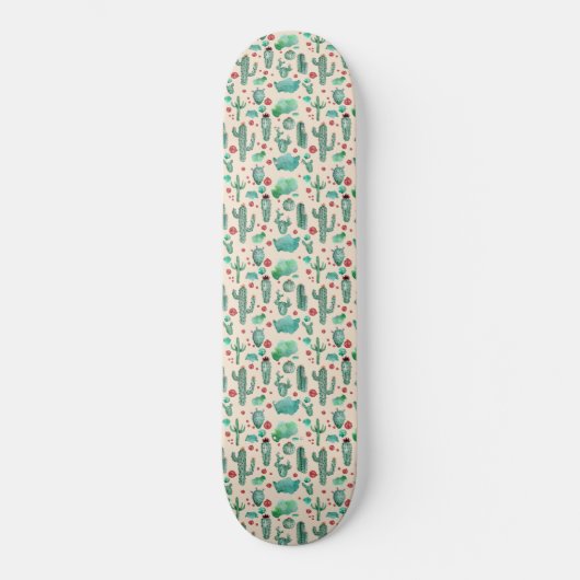 cactus en ladybug patroon - beige achtergrond persoonlijk skateboard (Voorkant)