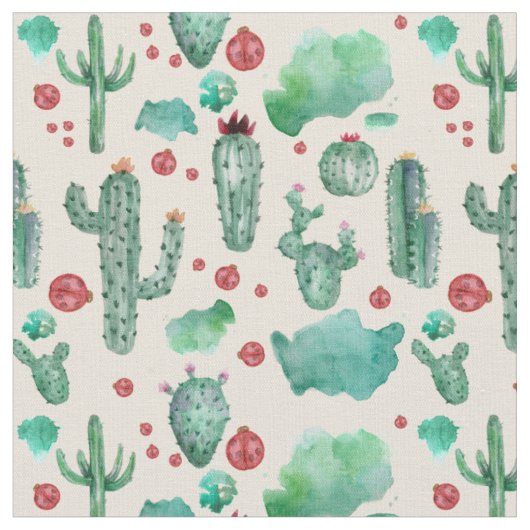 cactus en ladybug patroon - beige achtergrond stof (Close Up)