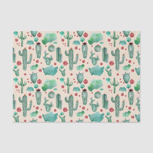 cactus en ladybug patroon - beige achtergrond tissuepapier (Voorkant)