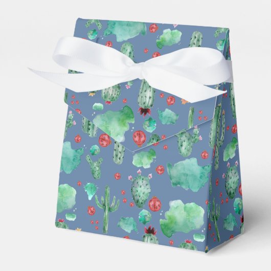 cactus en ladybug - patroon - blauwe achtergrond bedankdoosjes (Voorkant Zijde)