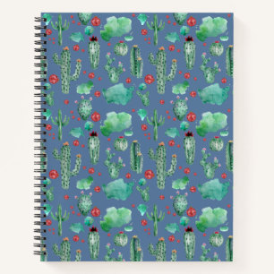 cactus en ladybug - patroon - blauwe achtergrond notitieboek