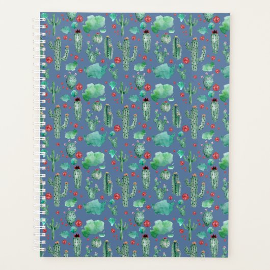 cactus en ladybug - patroon - blauwe achtergrond planner (Voorkant)