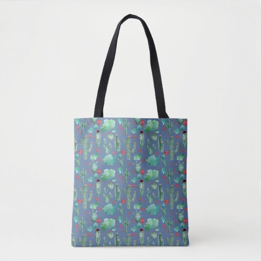 cactus en ladybug - patroon - blauwe achtergrond tote bag (Voorkant)